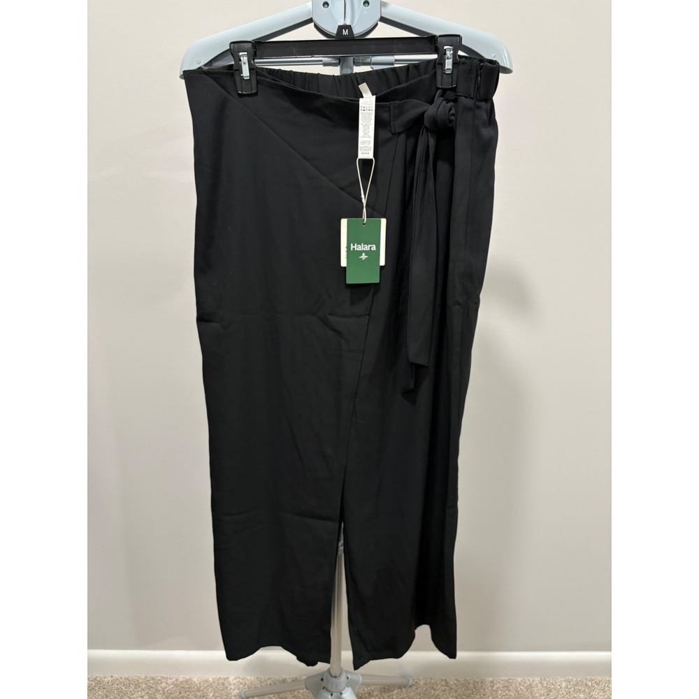 Halara NWT High Waisted Tie Side Wide Leg Work Pant Black Size XL Petite
